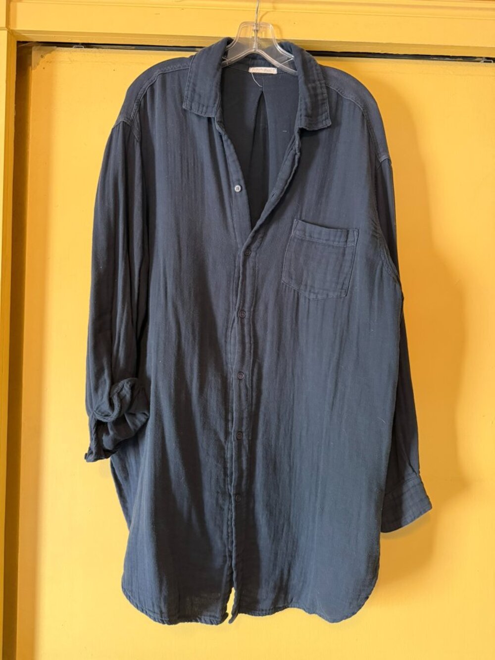 Free People x CP Shades Marella Double Cloth, Cotton Button Down Shirt Navy L